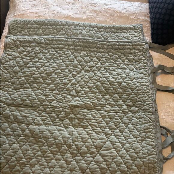 Pair of RARE Pottery Barn Aqua Washed Velvet and Silk Euro Shams - Picture 7 of 8